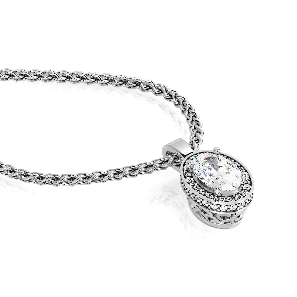 Noctilucent - Natural Diamond Double Halo Pendant with a Yellow Necklace