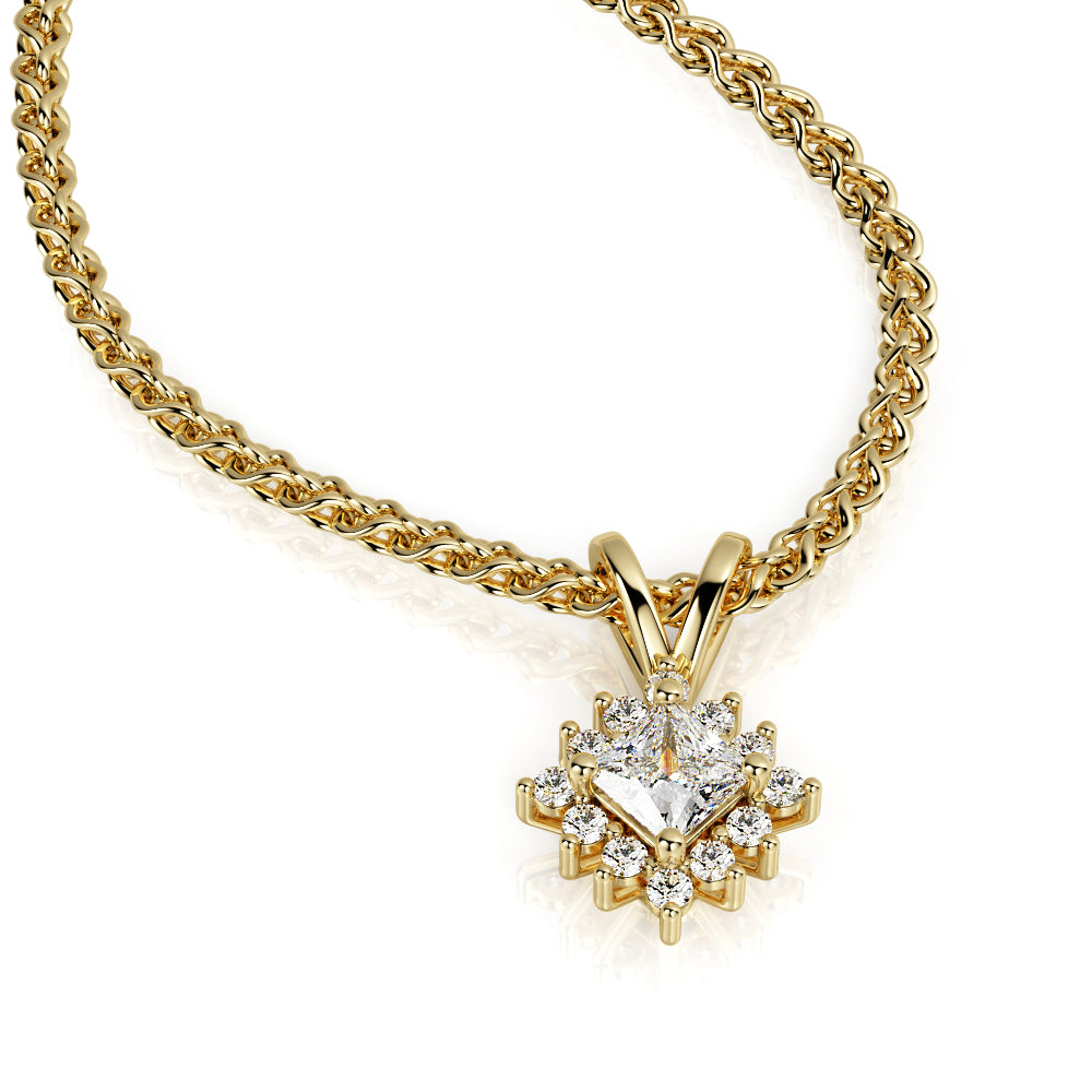 DIagonal Natural Diamond Halo Pendant with a White Necklace