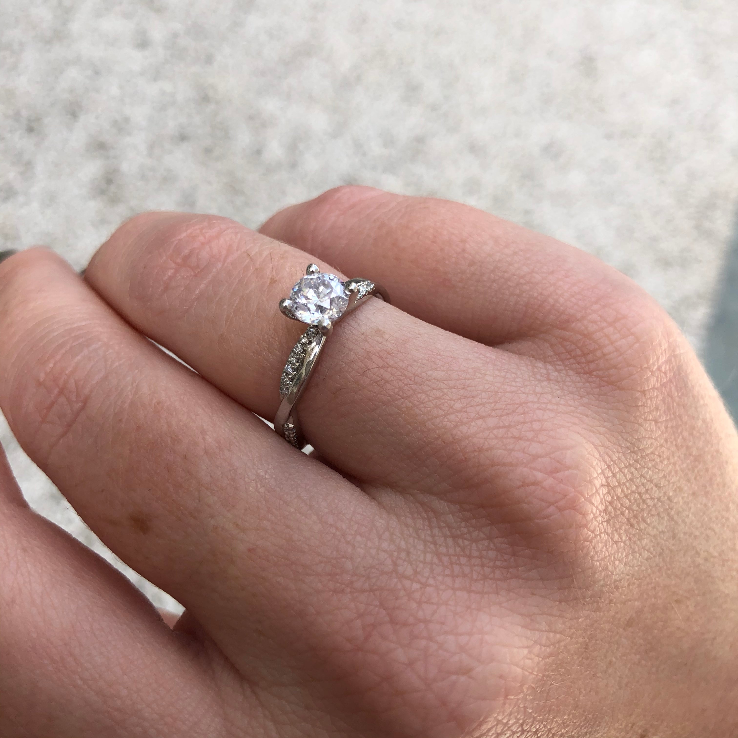 Twisted Shank Natural Round  Diamond Engagement Ring in White Gold