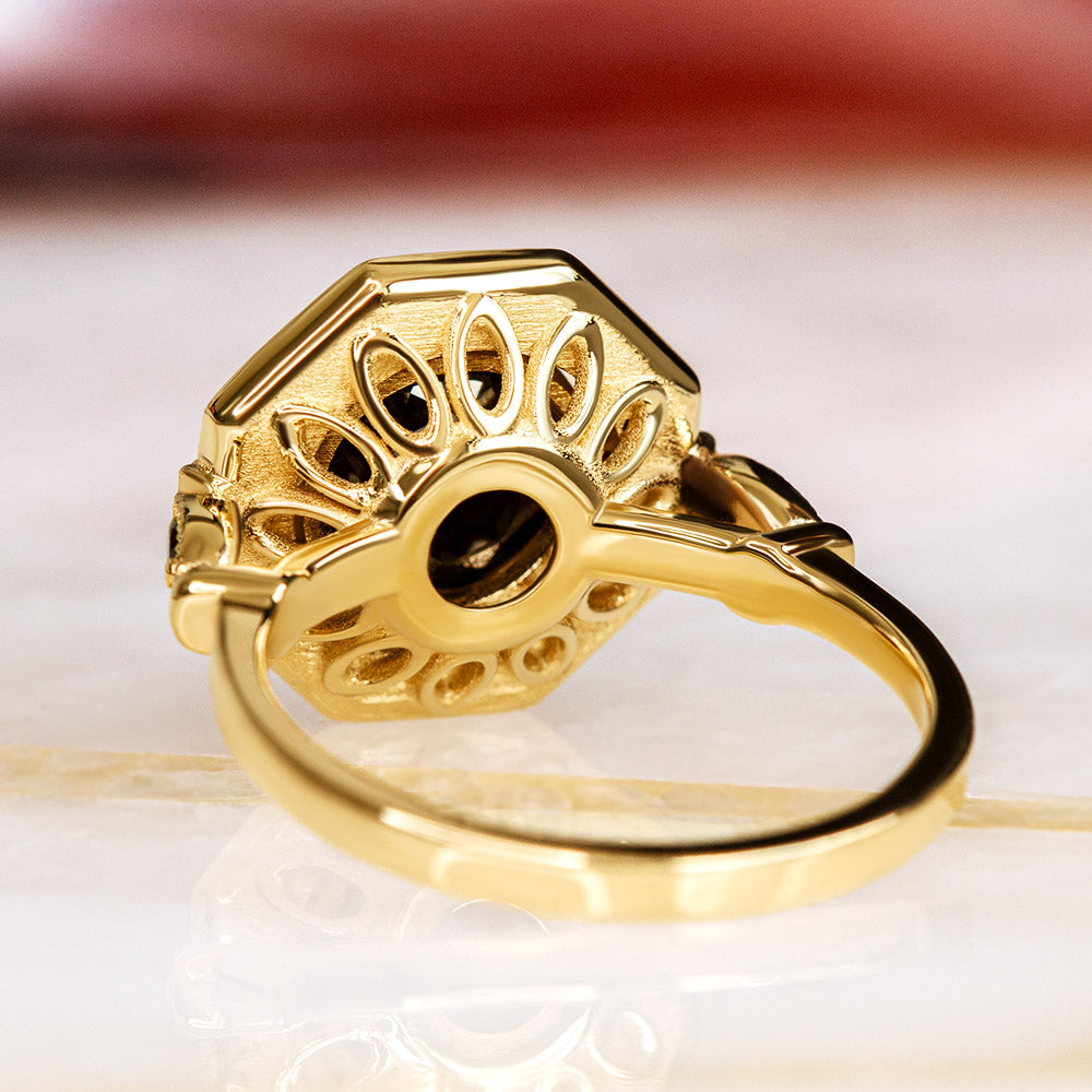 Inverted  Natural Black & White Baguette Diamond Ring