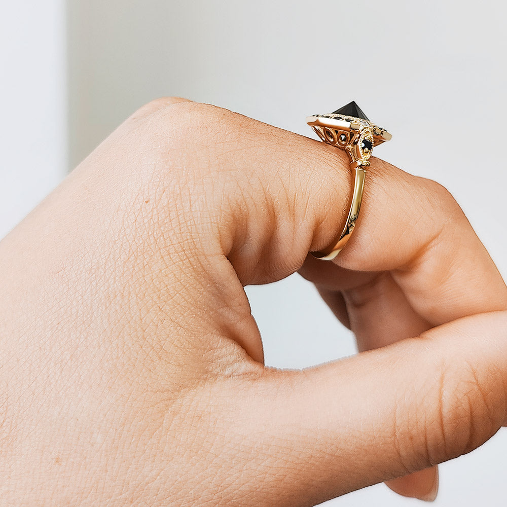 Inverted  Natural Black & White Baguette Diamond Ring