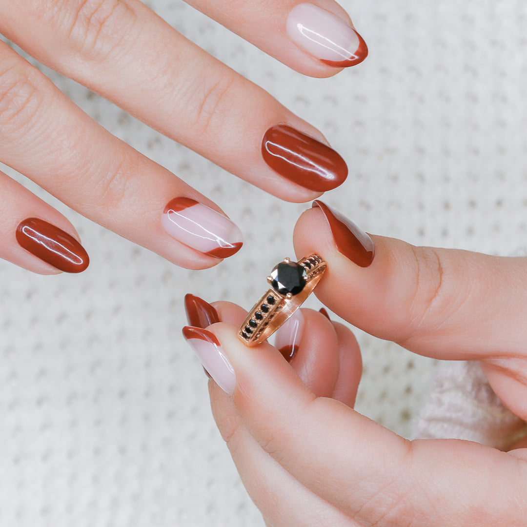 Art Deco Natural Black & White Round Diamond Ring in Rose Gold