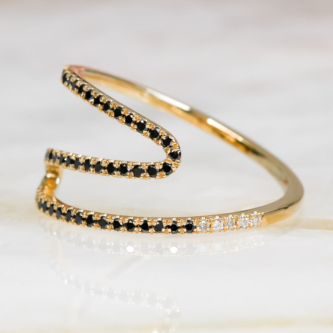 Silverline - Twisted Wavey Natural Black & White Diamond Ring