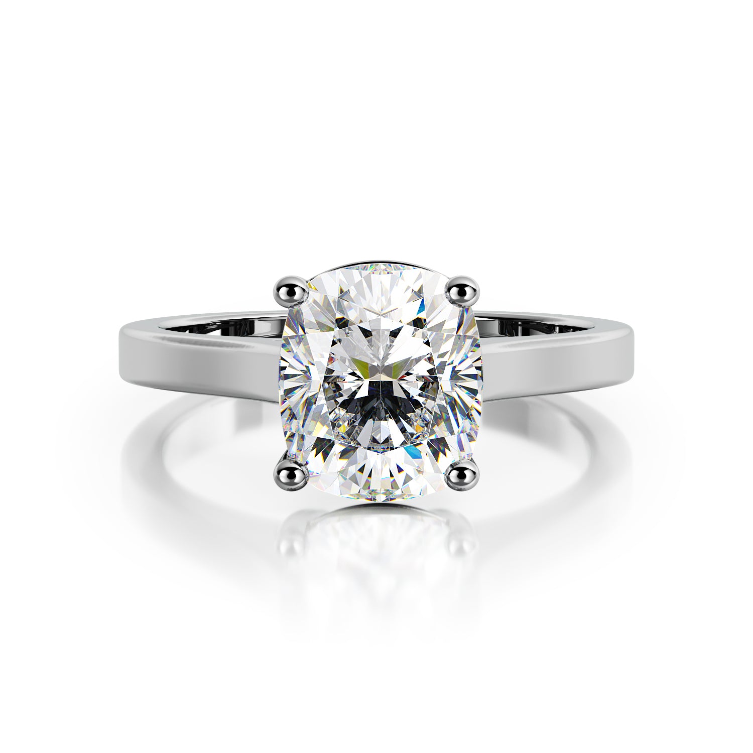 Solitaire 4 Prongs Natural Cushion Cut Diamond Engagement Ring