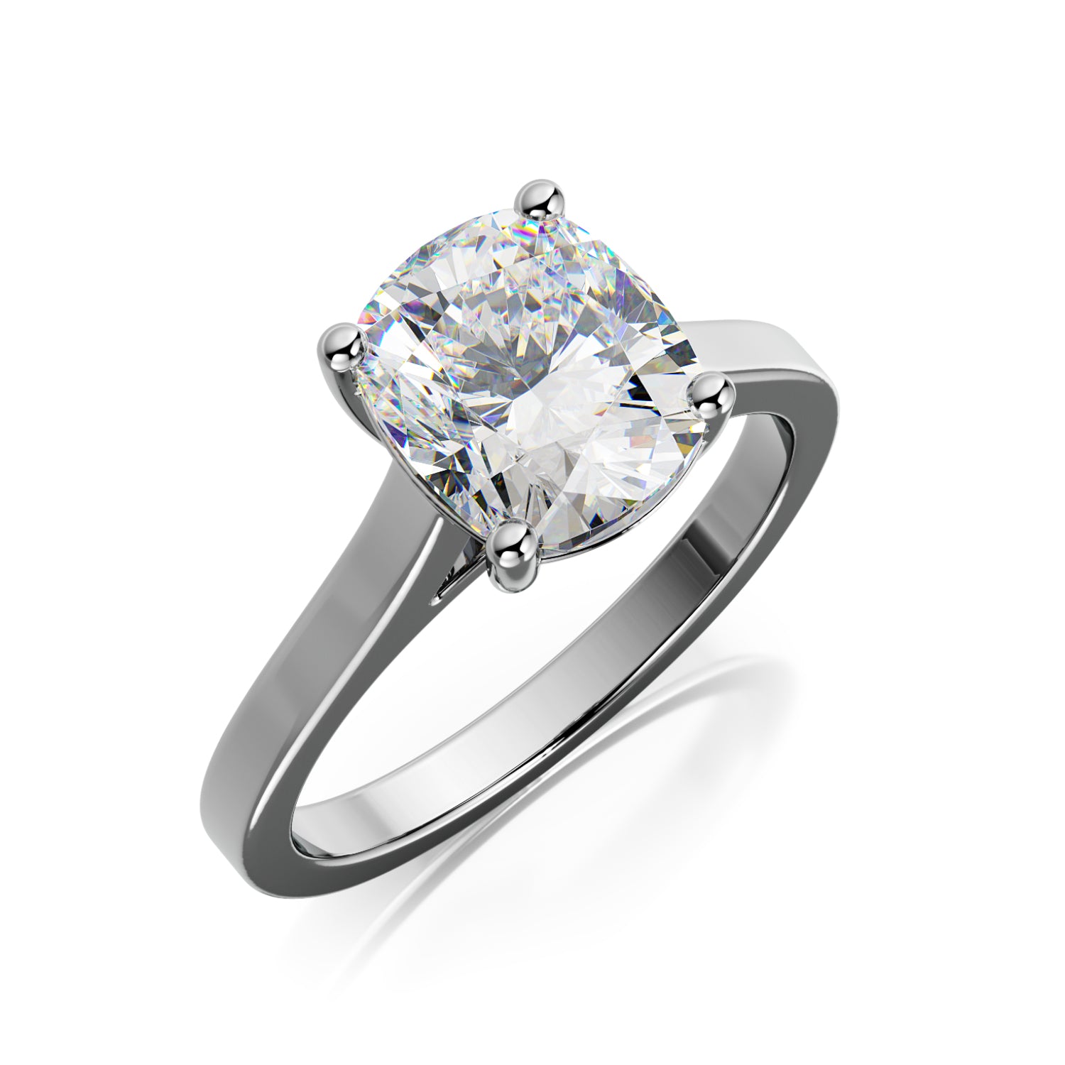 Solitaire 4 Prongs Natural Cushion Cut Diamond Engagement Ring