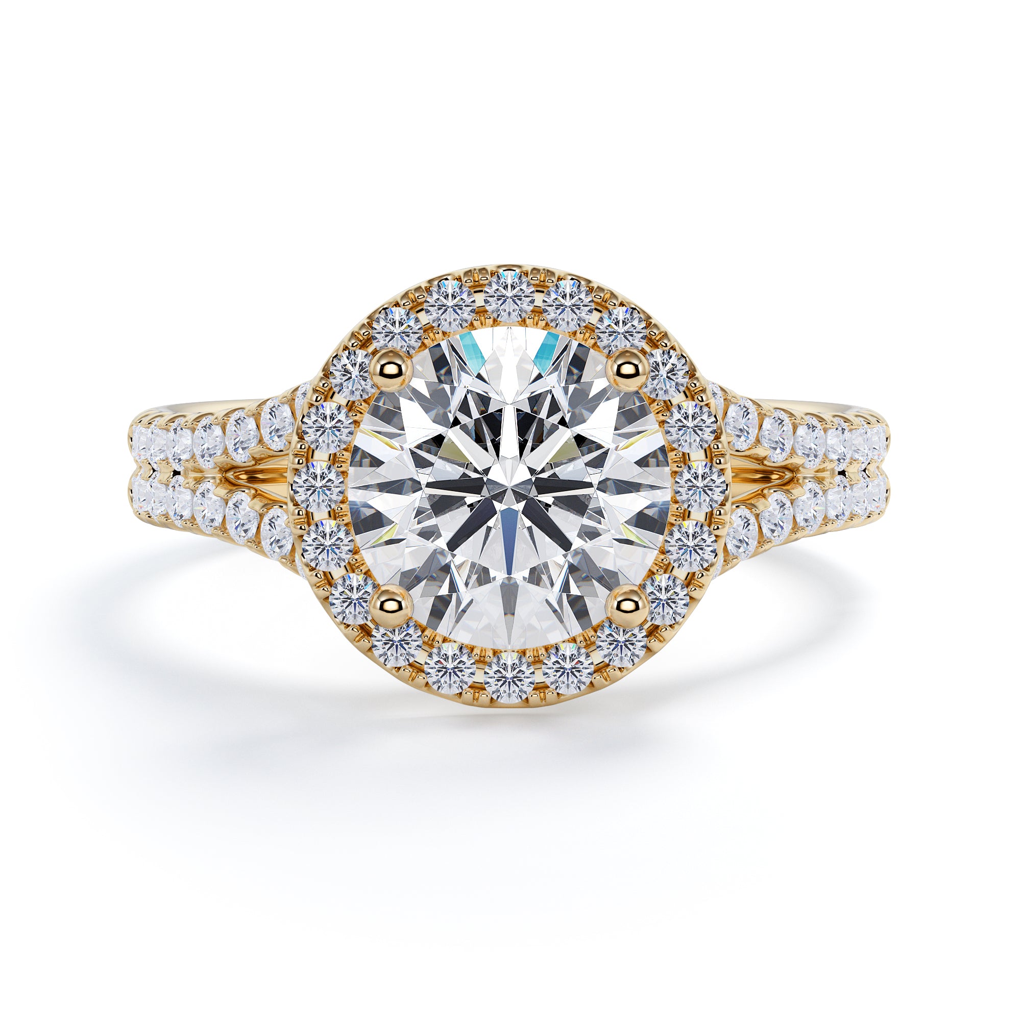 Split Shank Round Halo Natural Round  Diamond Engagement Ring