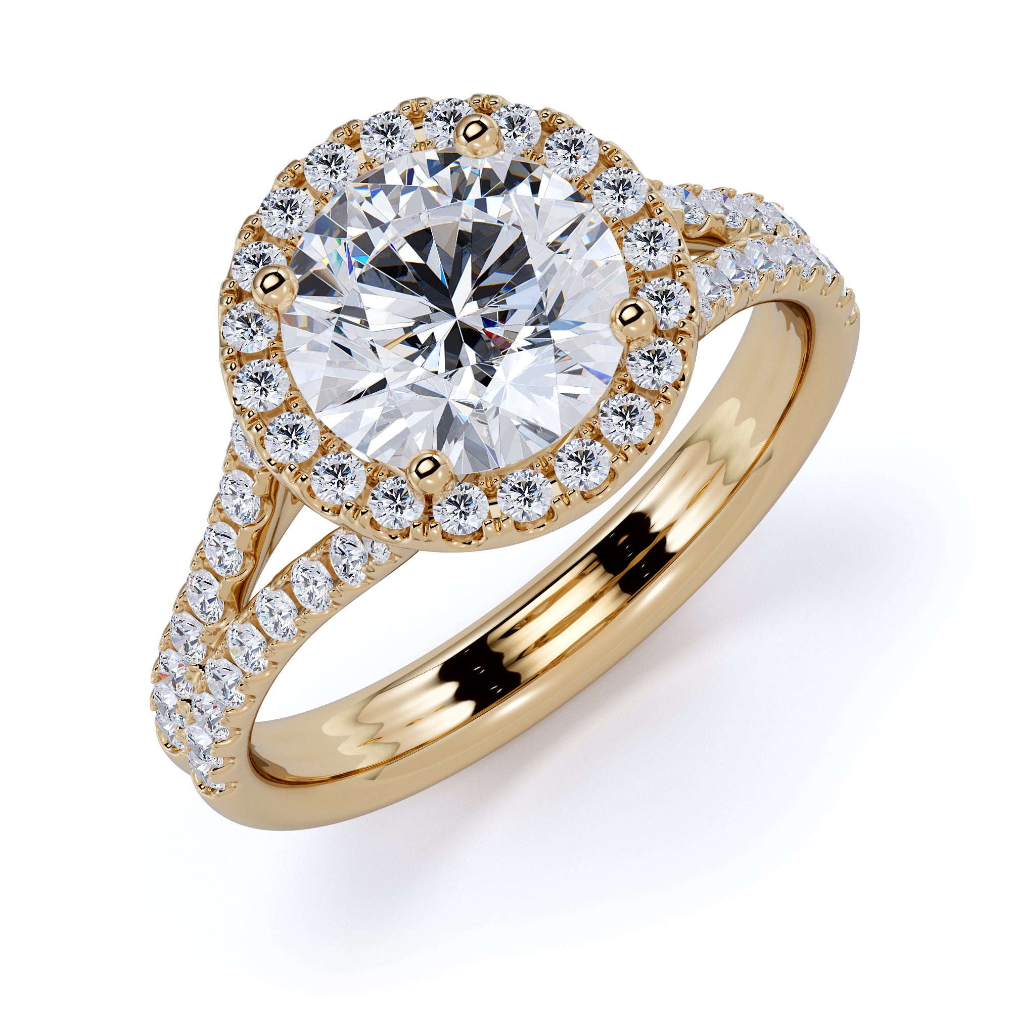 Split Shank Round Halo Natural Round  Diamond Engagement Ring