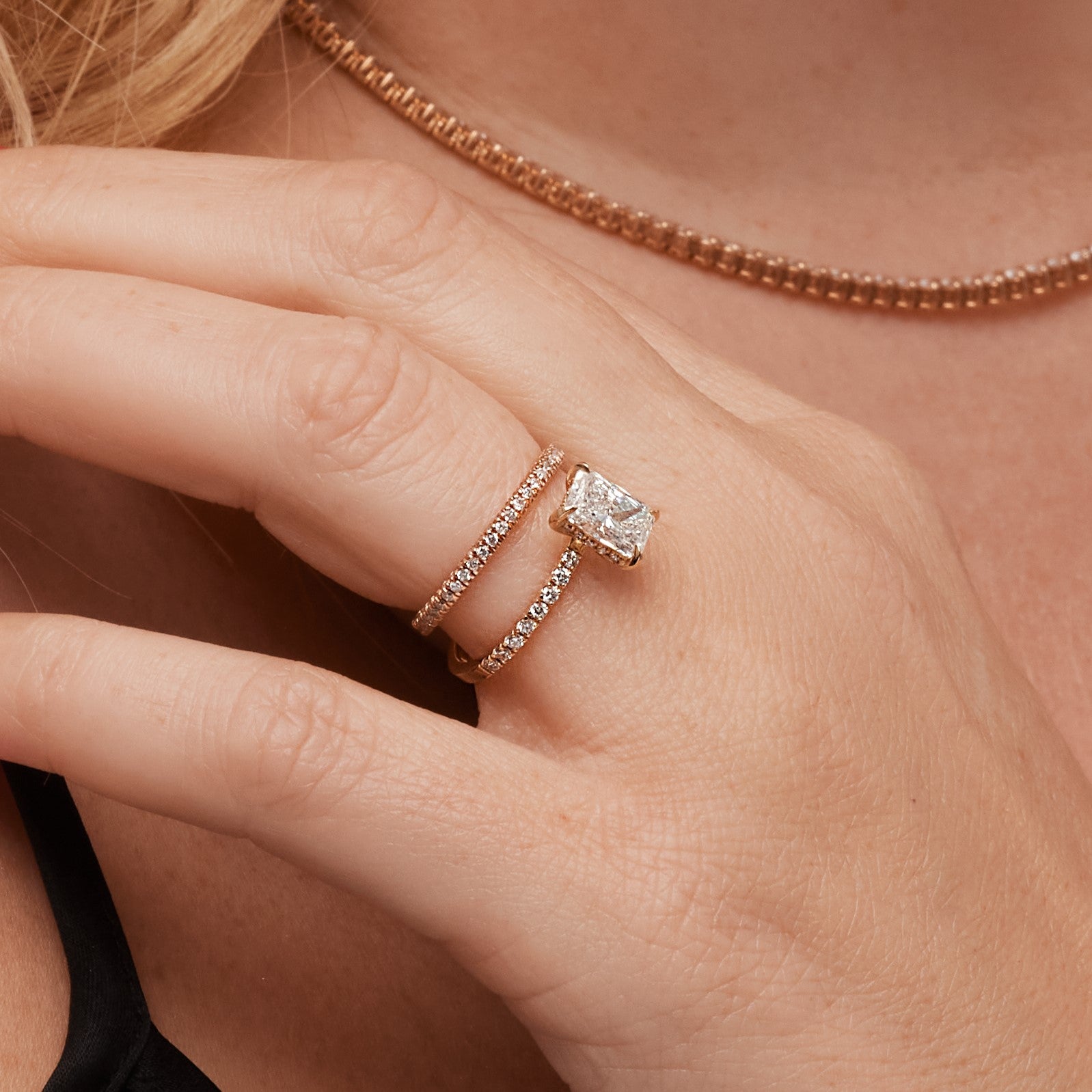 Accent Diamonds Natural Radiant  Diamond Engagement Ring