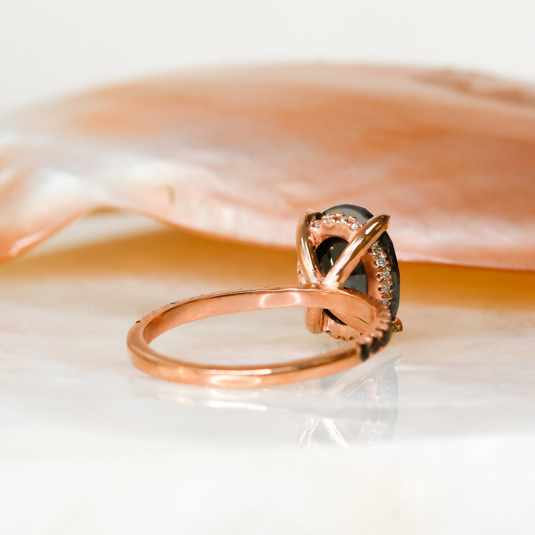 Unique  Natural Black Diamond Oval Engagement Ring