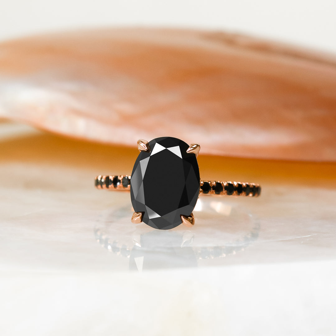 Unique  Natural Black Diamond Oval Engagement Ring