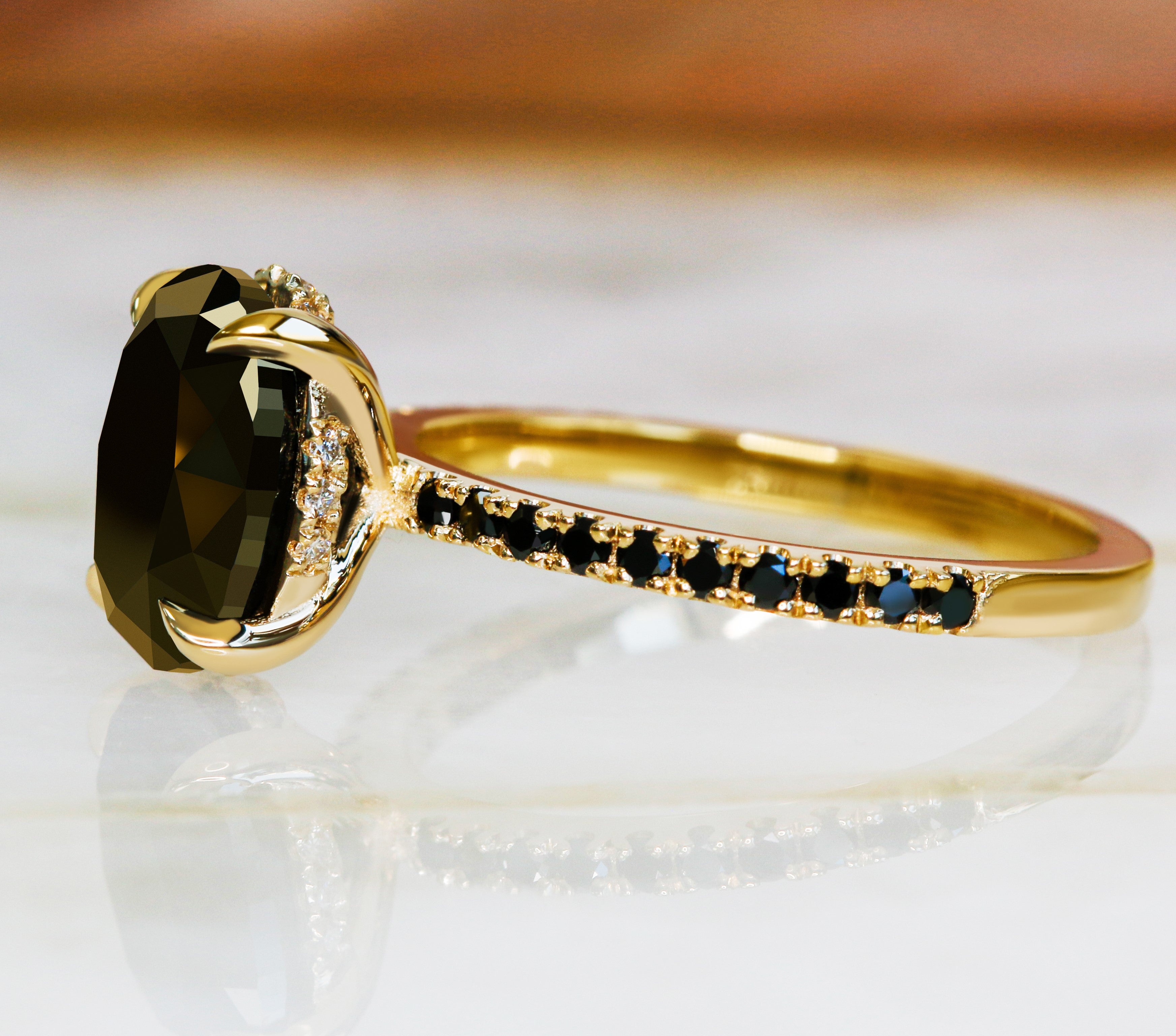 Alma Oscura - Black & White Natural Black Diamond Oval Cut Engagement Ring
