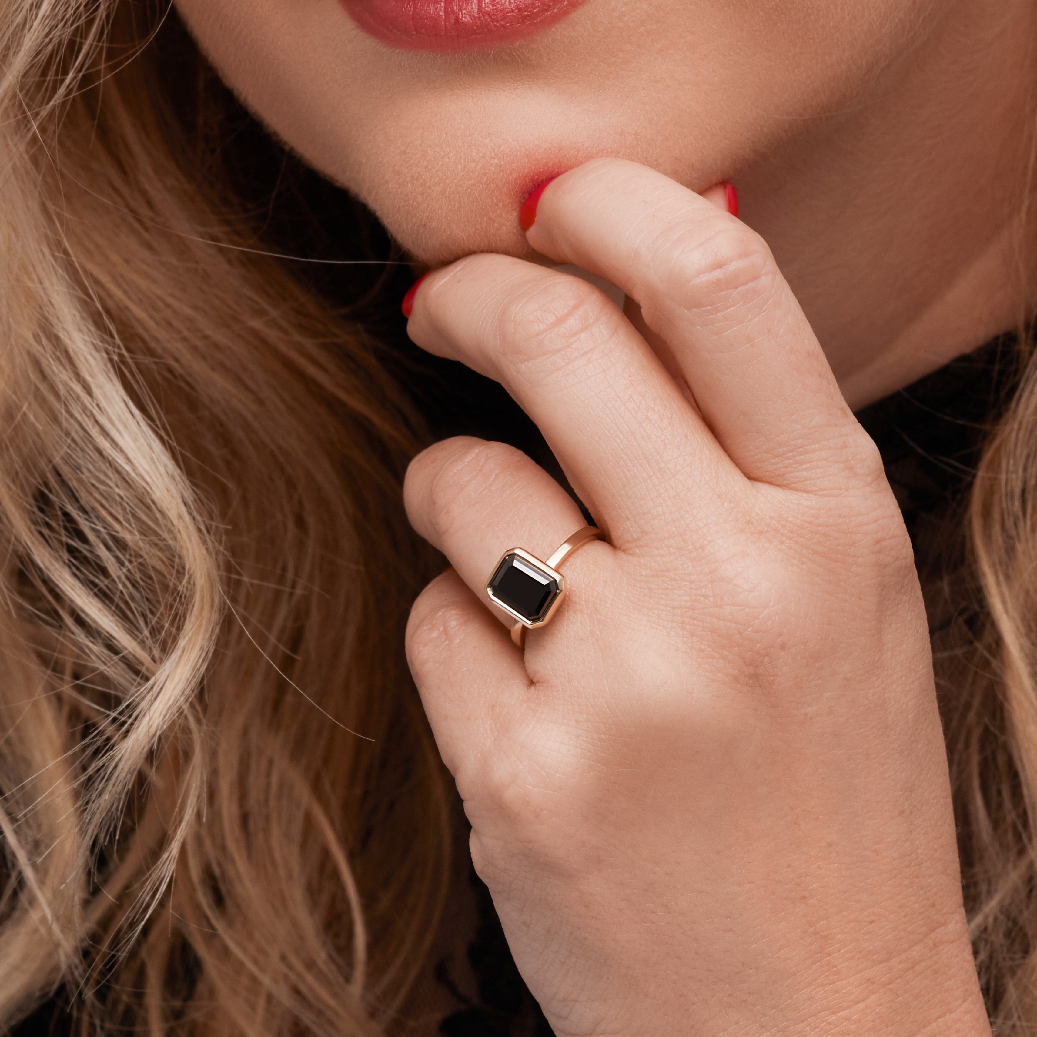 Bezel Natural Black Diamond Emerald Cut