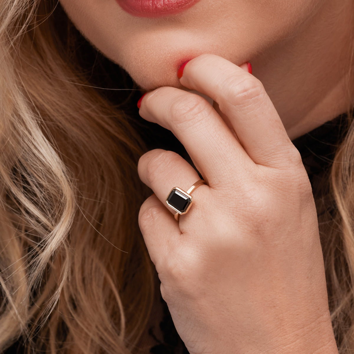 Night Crawler Bezel Natural Black Diamond Emerald Cut Engagement Ring ...