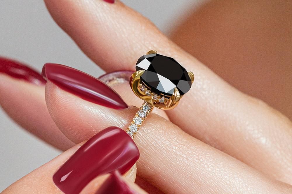 5.14 Carats Natural Black Diamond Round Engagement Ring
