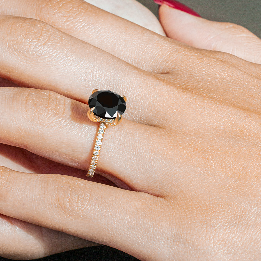 5.14 Carats Natural Black Diamond Round Engagement Ring