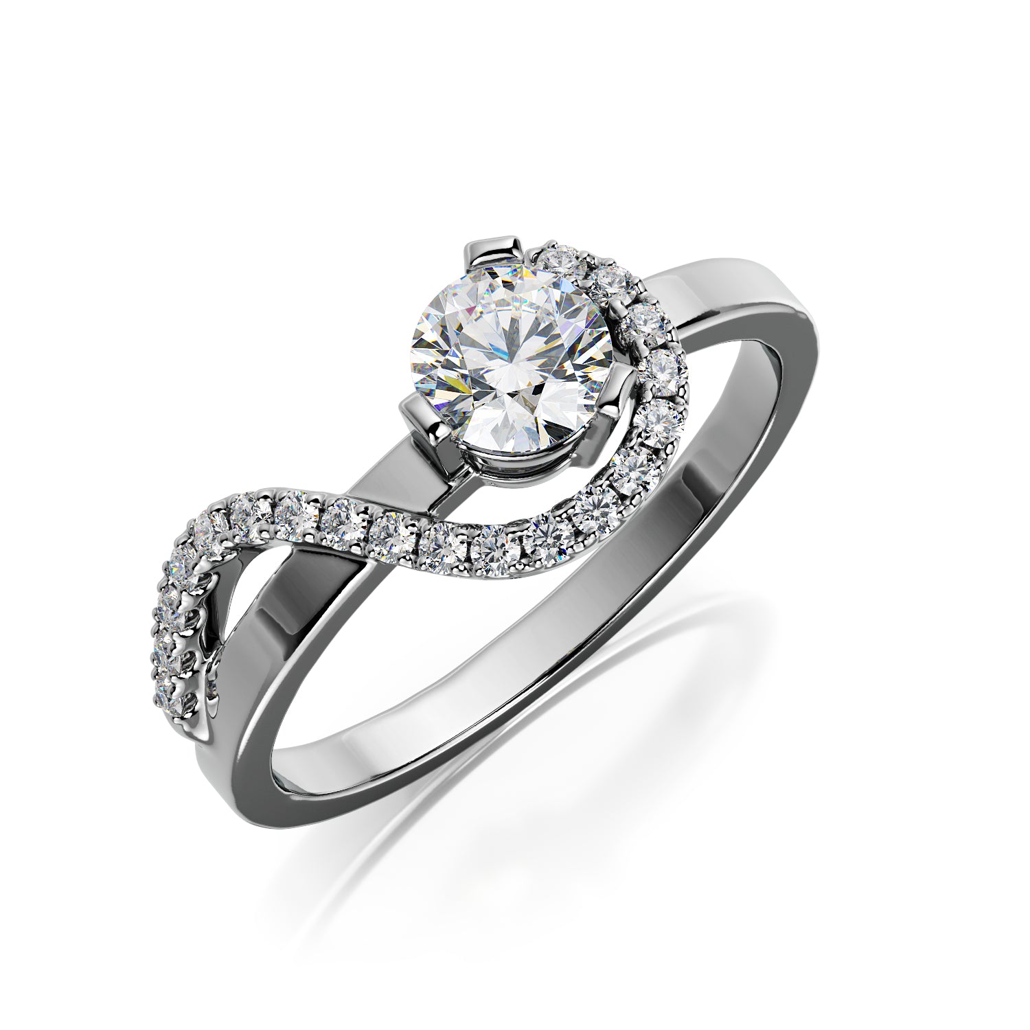 Wavey Natural Round  Diamond Engagement Ring in Yellow Gold