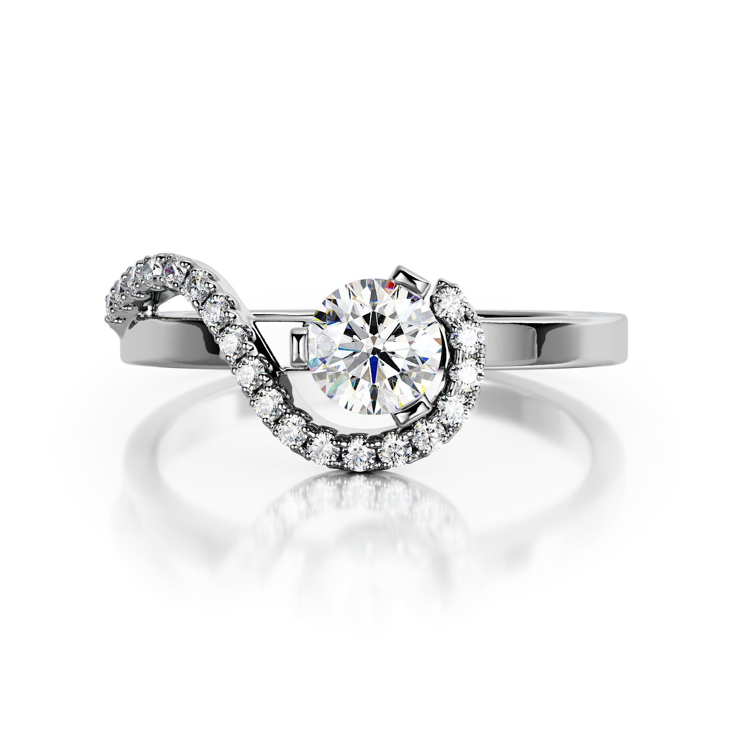 Wavey Natural Round  Diamond Engagement Ring in Yellow Gold