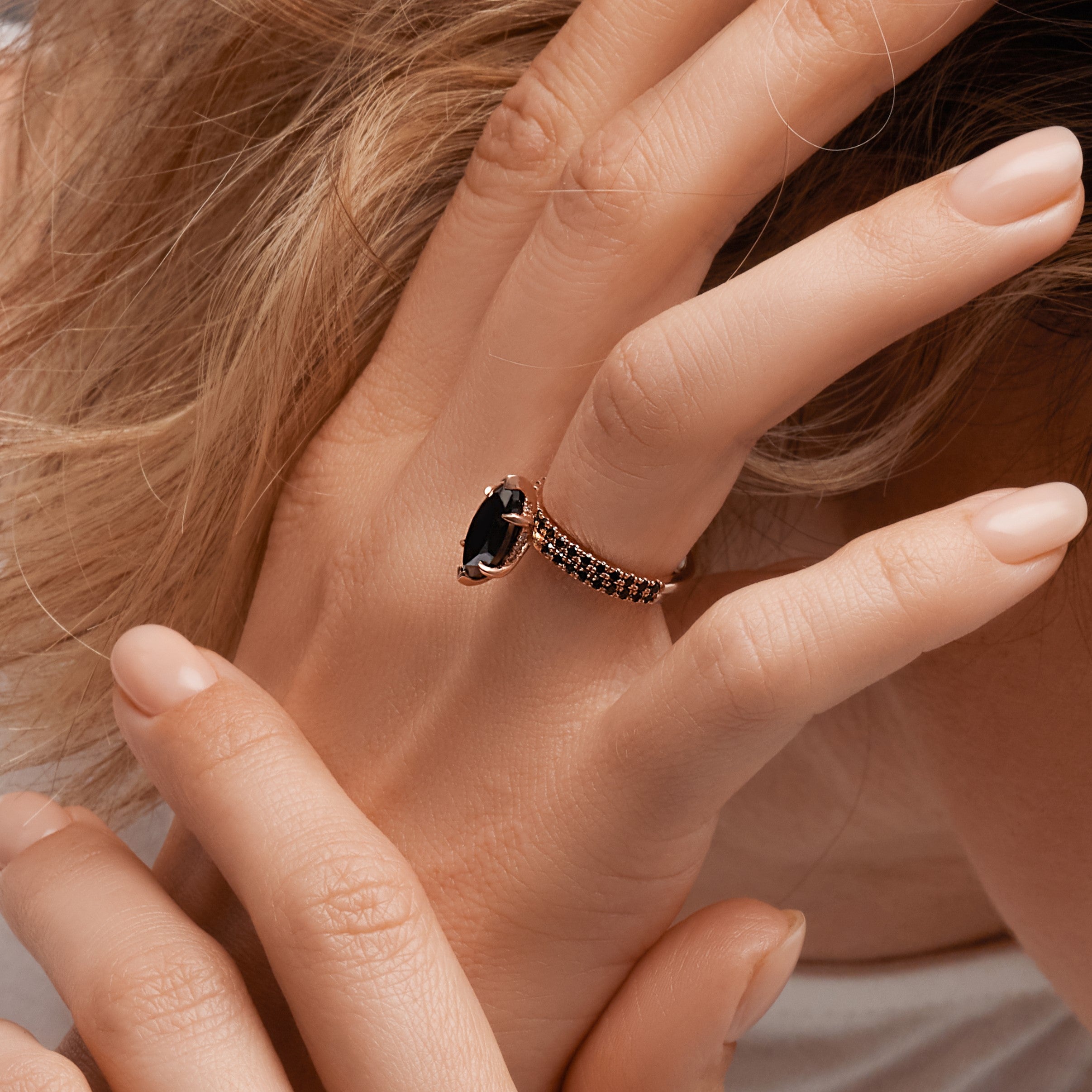 Black & White Natural Diamond Marquise Cut Engagement Ring