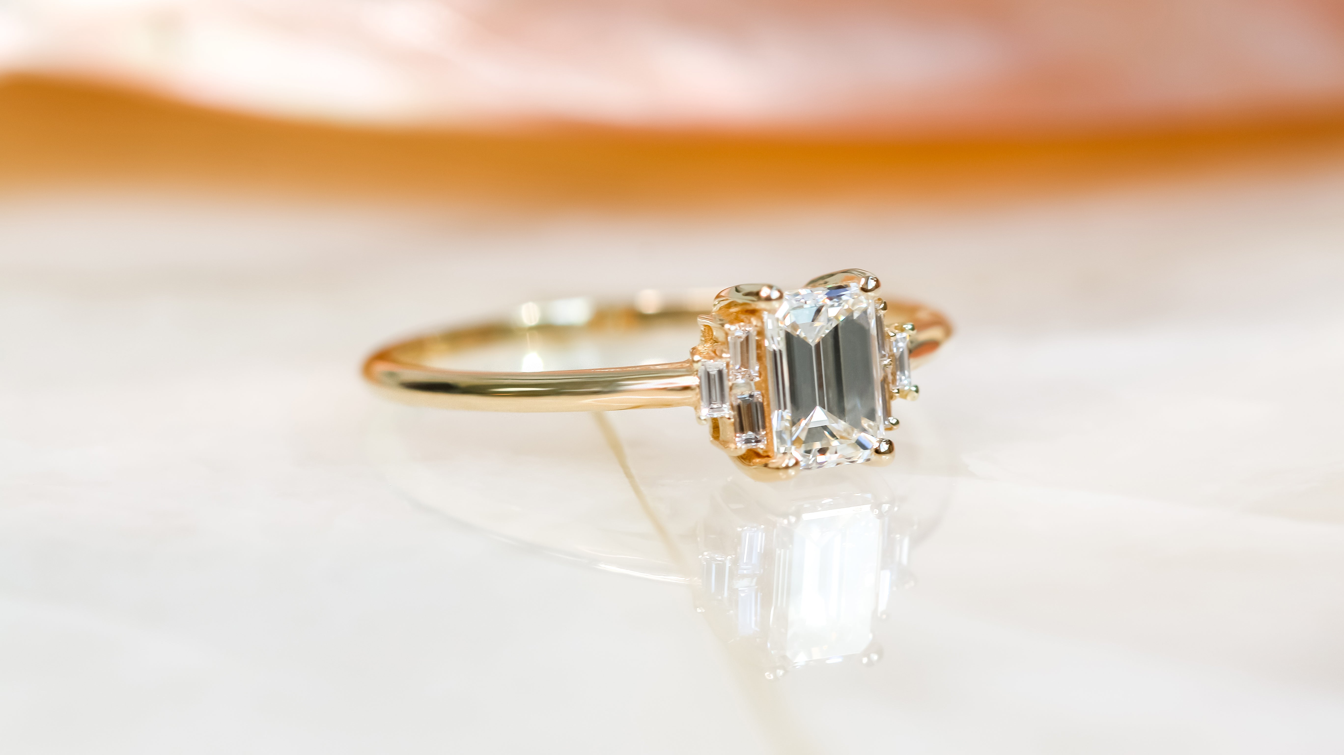 Bright Sky - 1 Carat Natural Emerald & Baguette Cut Diamond Engagement Ring