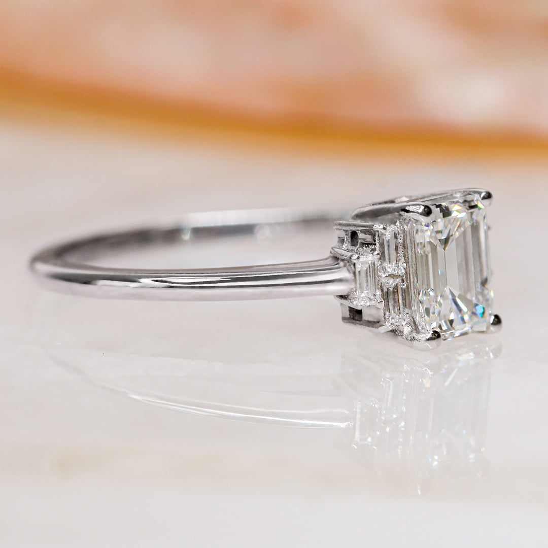 Bright Sky - 4 Prongs Natural Emerald  Diamond Engagement Ring