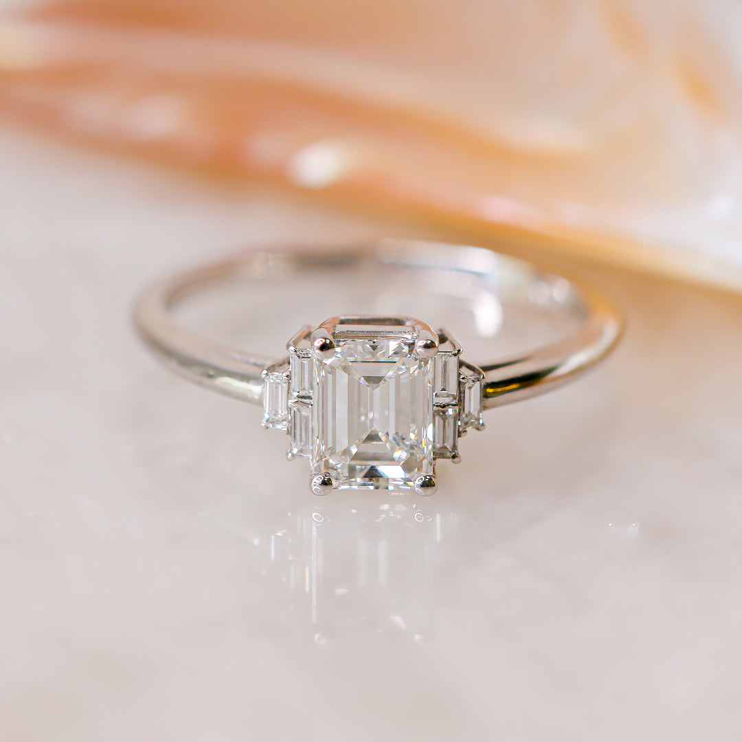 Bright Sky - 4 Prongs Natural Emerald  Diamond Engagement Ring