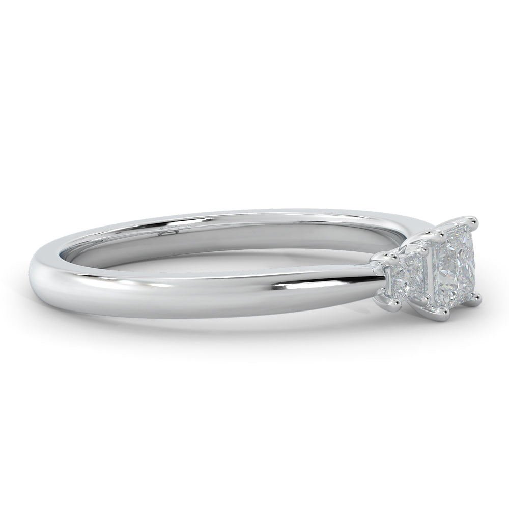 Three Stone Square Natural Princess  Diamond Engagement Ring in Yellow Gold