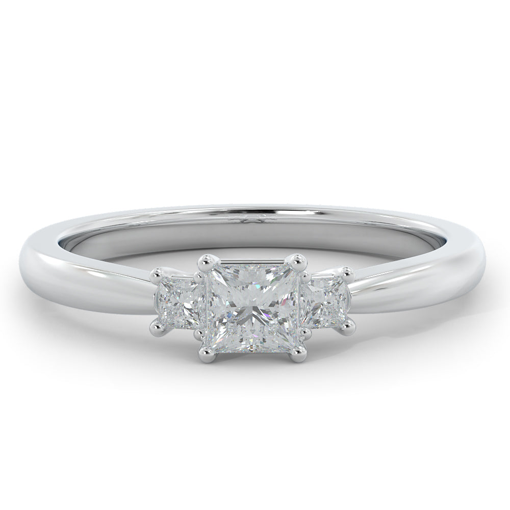 Three Stone Square Natural Princess  Diamond Engagement Ring in Yellow Gold