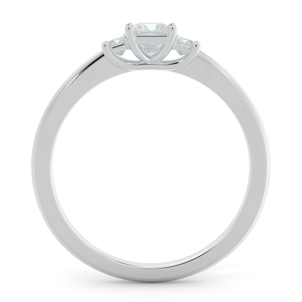 Three Stone Square Natural Princess  Diamond Engagement Ring in Yellow Gold