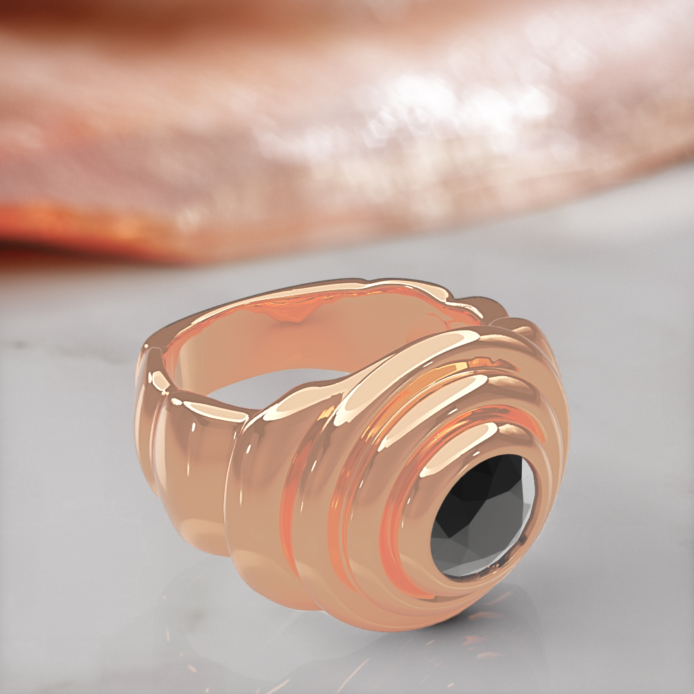 Gravitational Wave engagement ring in rose gold, three-quarter view