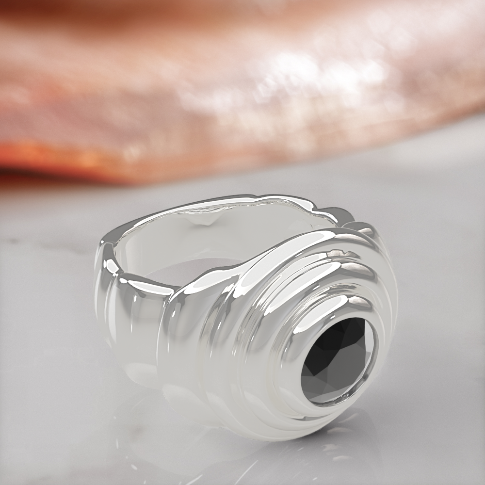 Gravitational Wave engagement ring in white gold, three-quarter view