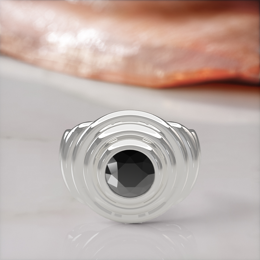 Gravitational Wave engagement ring in white gold with a natural black diamond, front view