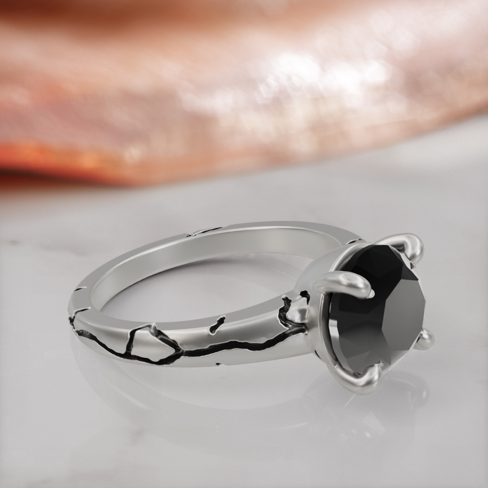 Kintsugi engagement ring in white gold with a natural black diamond, view 2
