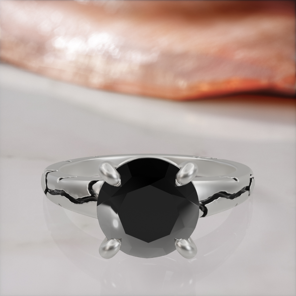 Kintsugi engagement ring in white gold with a natural black diamond, view 3