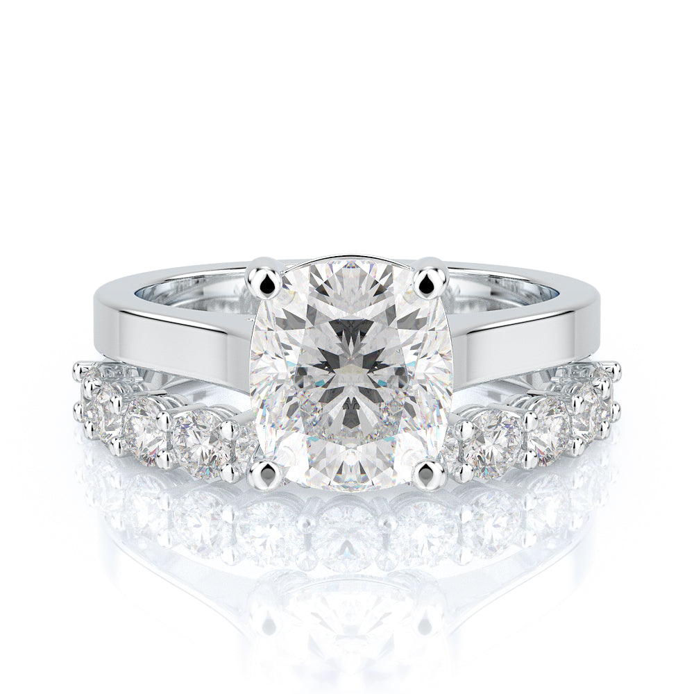 Natural Cushion Cut Diamond Solitaire Engagement Ring