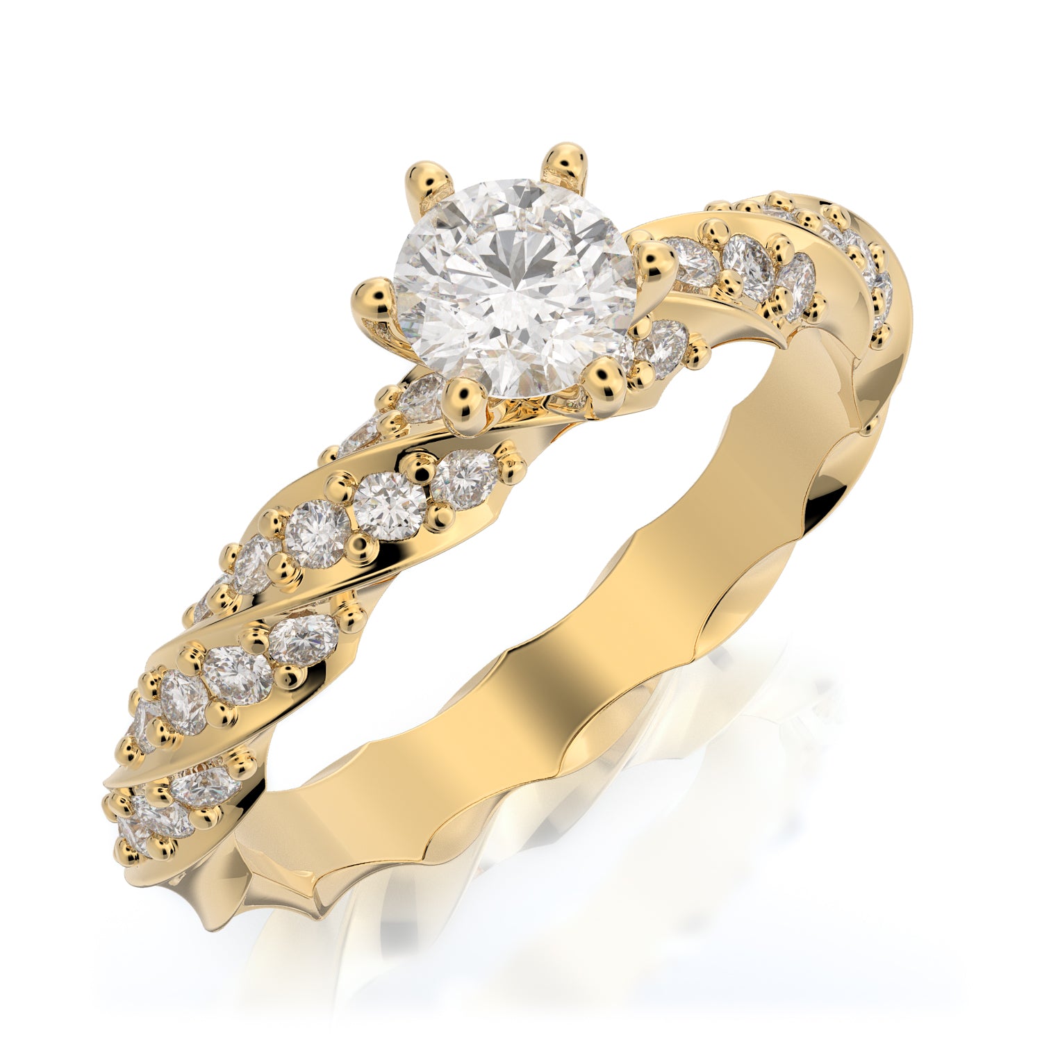 Twisted Shank Natural Round Cut Diamond Engagement Ring