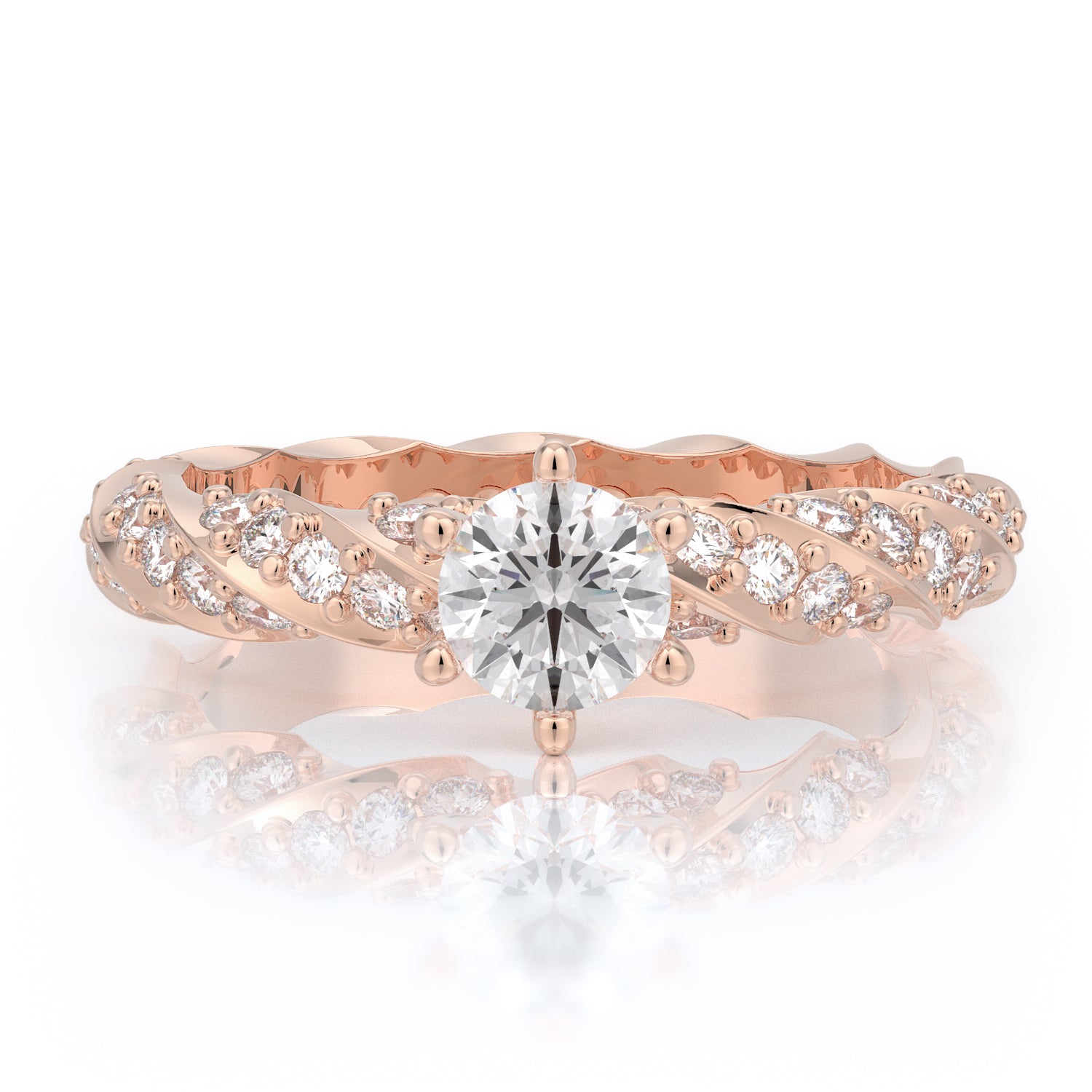 Twisted Shank Natural Round Cut Diamond Engagement Ring