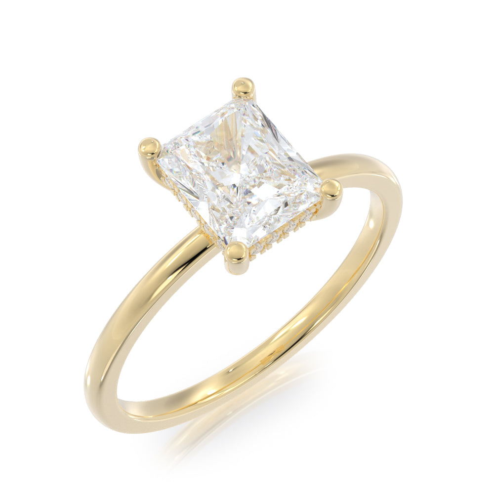 Hidden Halo Natural Radiant  Diamond Engagement Ring