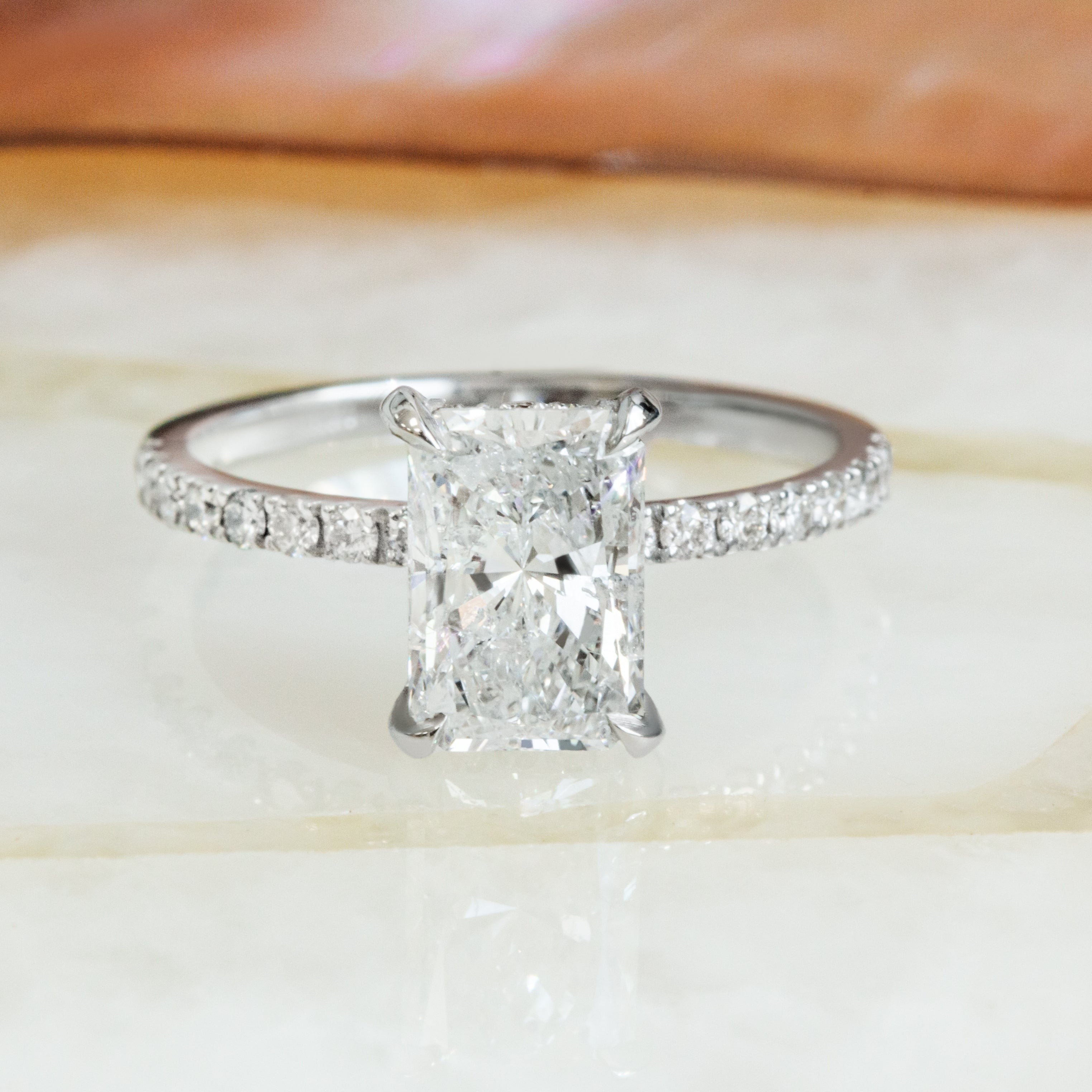 2 Carat Natural Radiant Cut Diamond Hidden Halo Engagement Ring