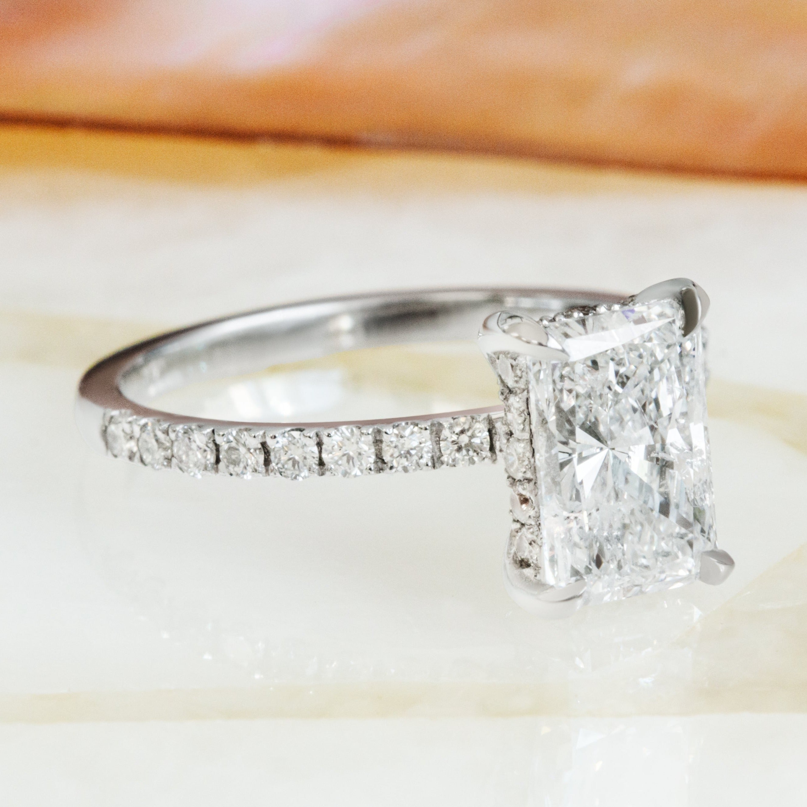 2 Carat Natural Radiant Cut Diamond Hidden Halo Engagement Ring