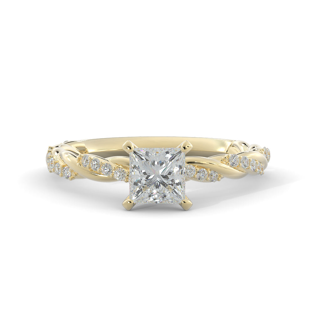 Twisted Shank Natural Princess  Diamond Engagement Ring