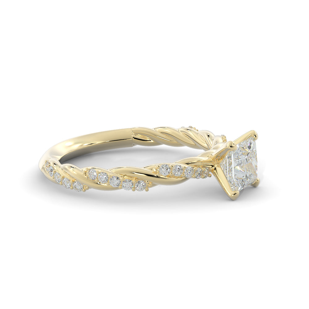 Twisted Shank Natural Princess  Diamond Engagement Ring