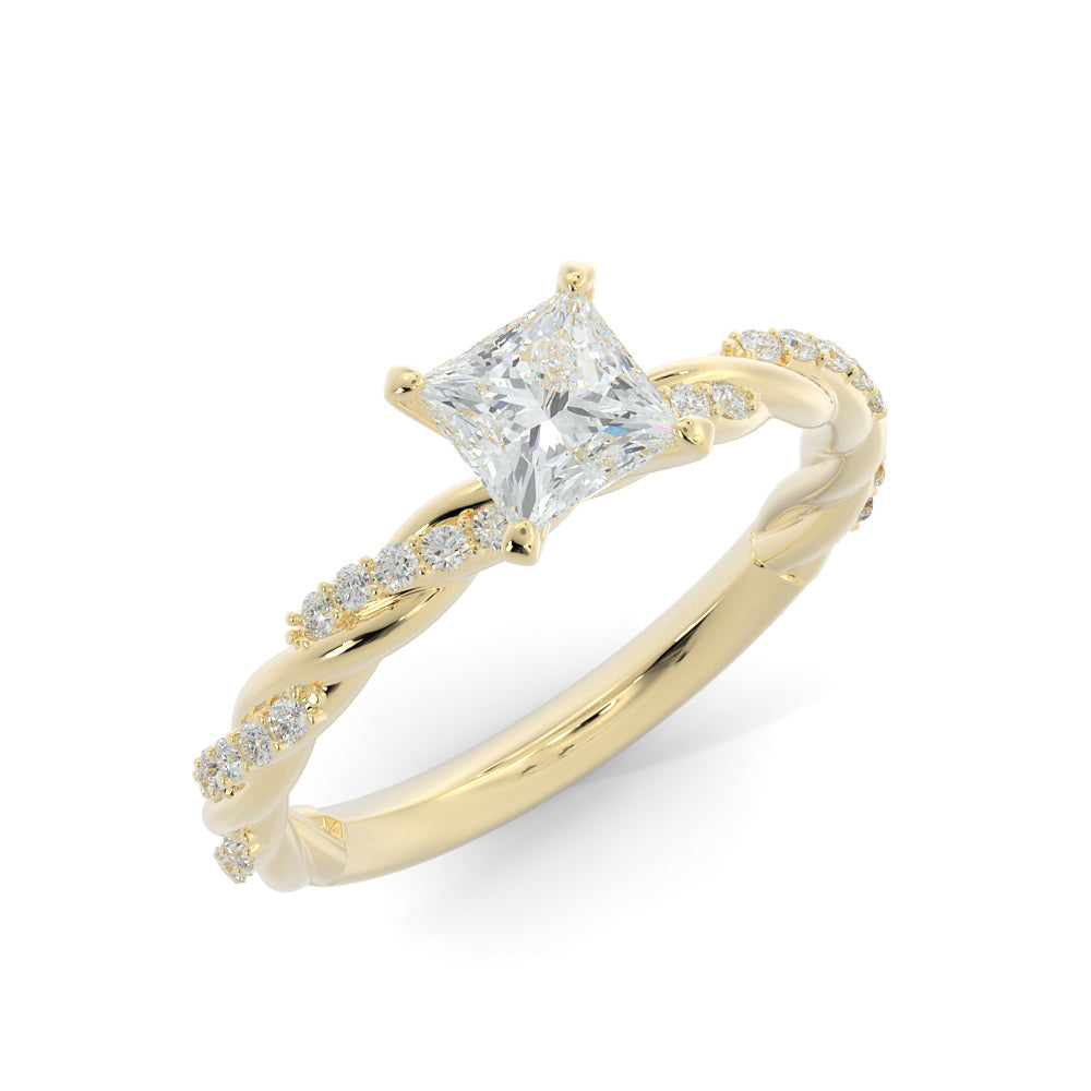 Twisted Shank Natural Princess  Diamond Engagement Ring