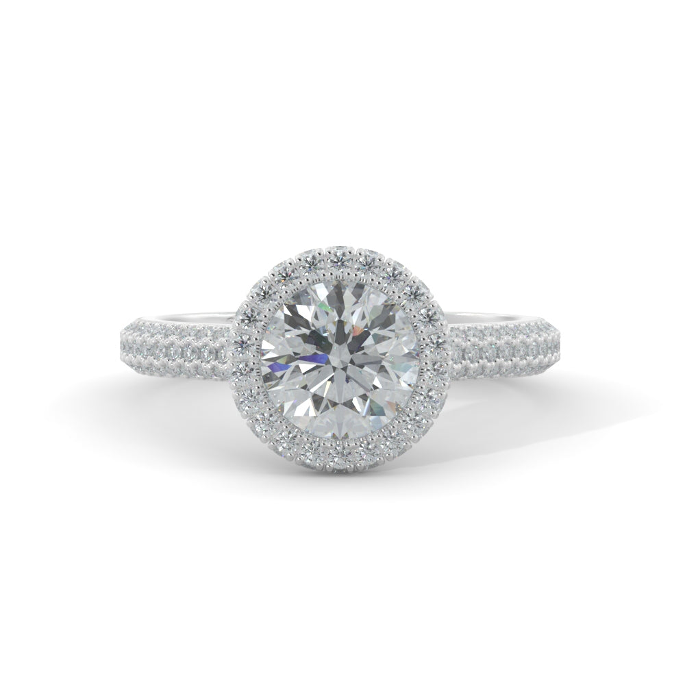 Three-row Natural Round Cut Diamond Engagement Ring