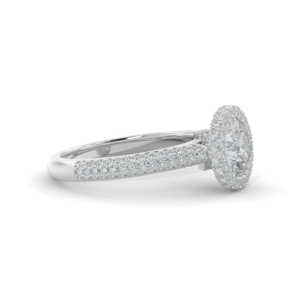 Three-row Natural Round Cut Diamond Engagement Ring