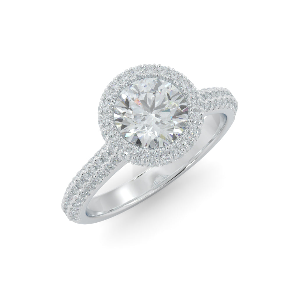 Three-row Natural Round Cut Diamond Engagement Ring