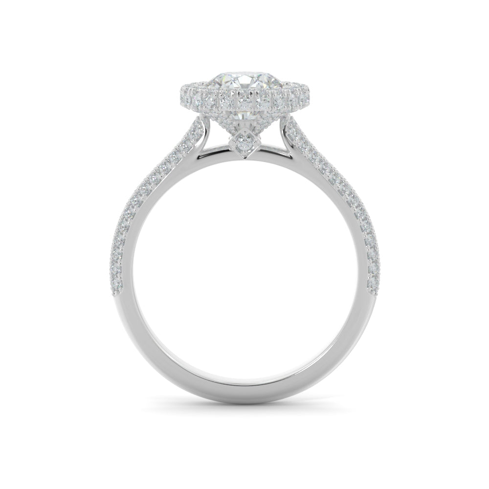 Three-row Natural Round Cut Diamond Engagement Ring
