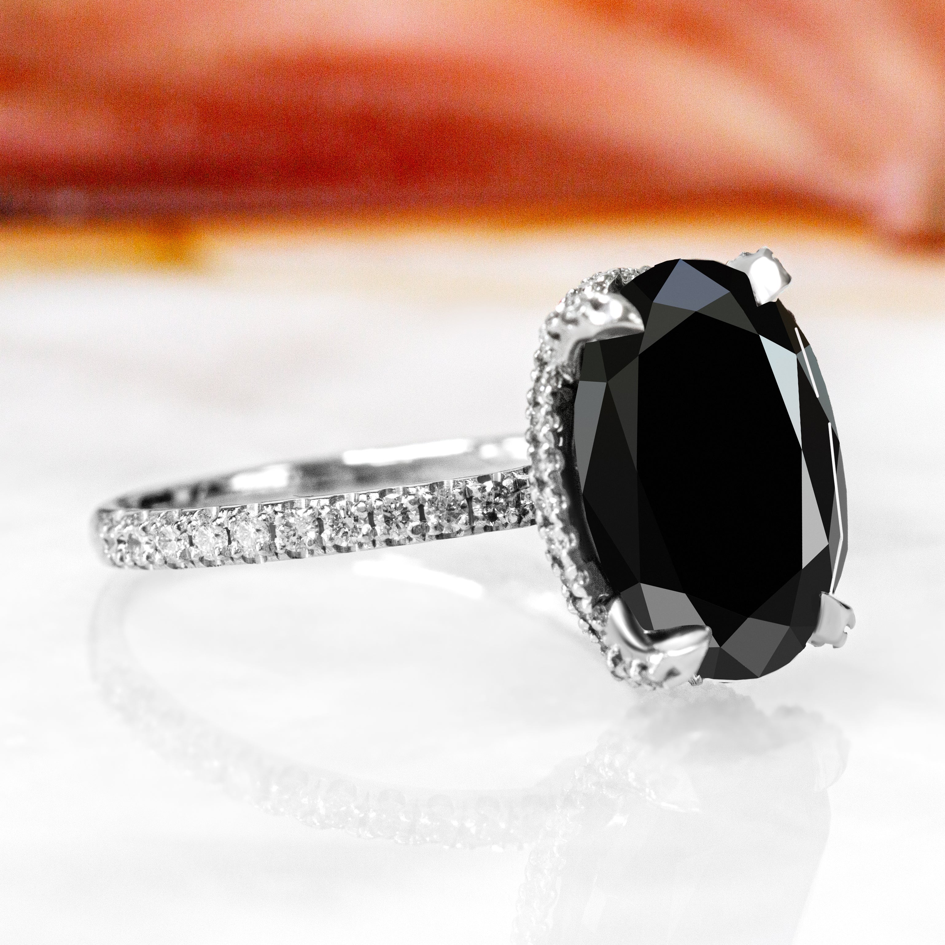 Black & White Natural Diamond Oval Cut Engagement Ring