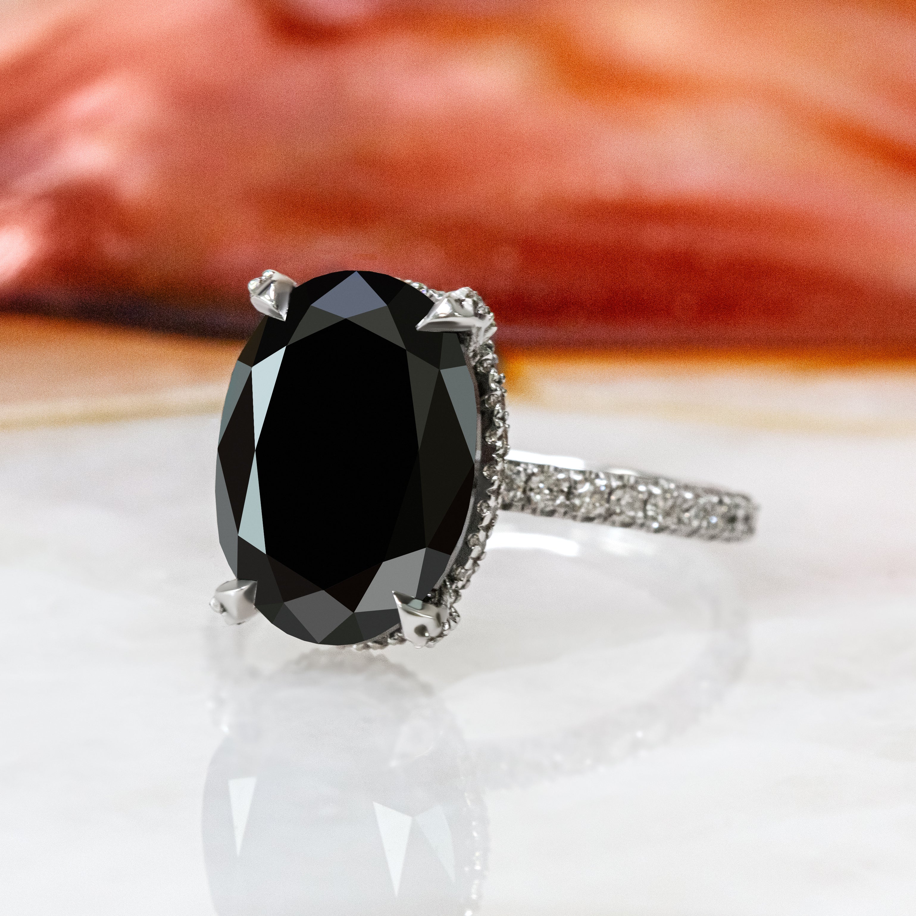 Black & White Natural Diamond Oval Cut Engagement Ring