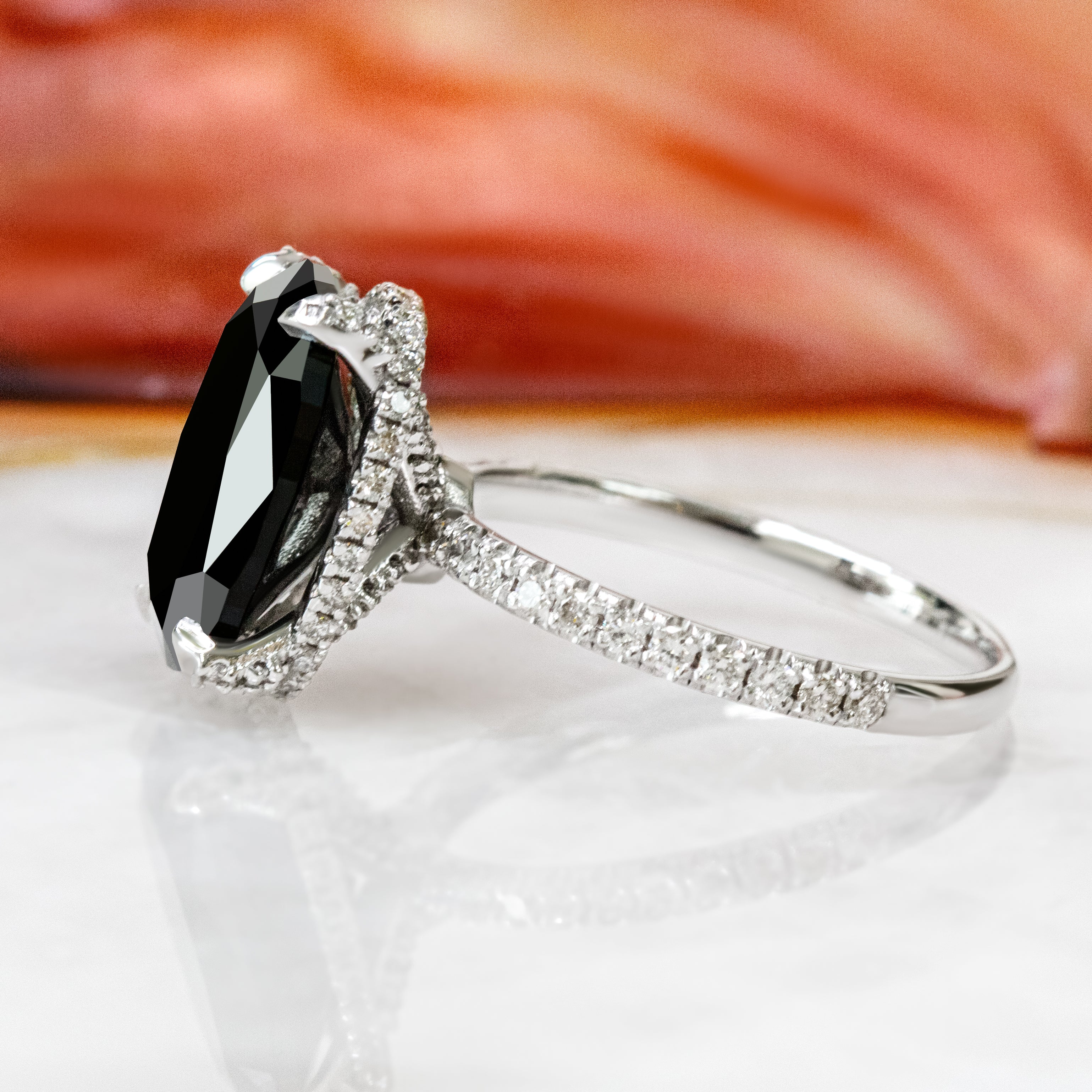 Black & White Natural Diamond Oval Cut Engagement Ring