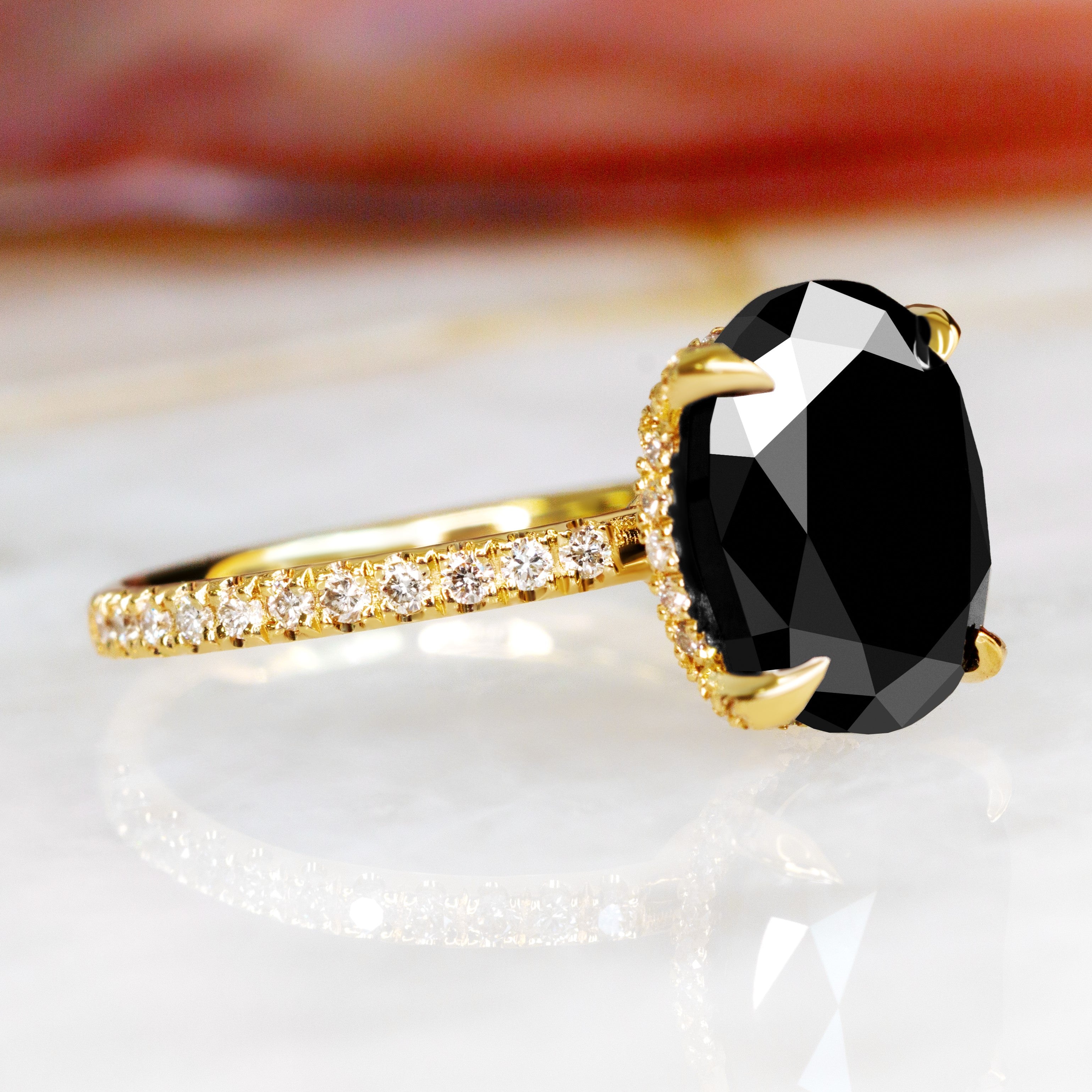 Black & White Natural Diamond Oval Cut Engagement Ring